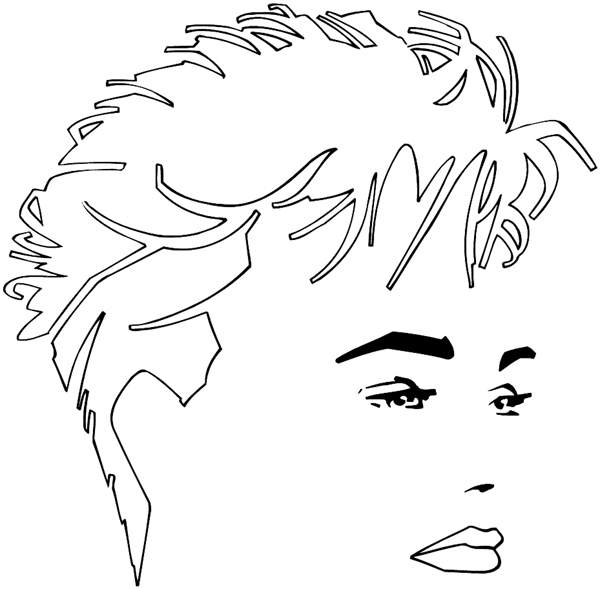 Model with chic short hair vinyl decal. Customize on line.  Hairdressers 047-0117
